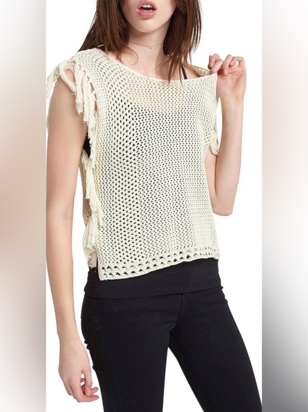✴️Silver Jeans Co. Open Weave Fringe Pullover T-shirt